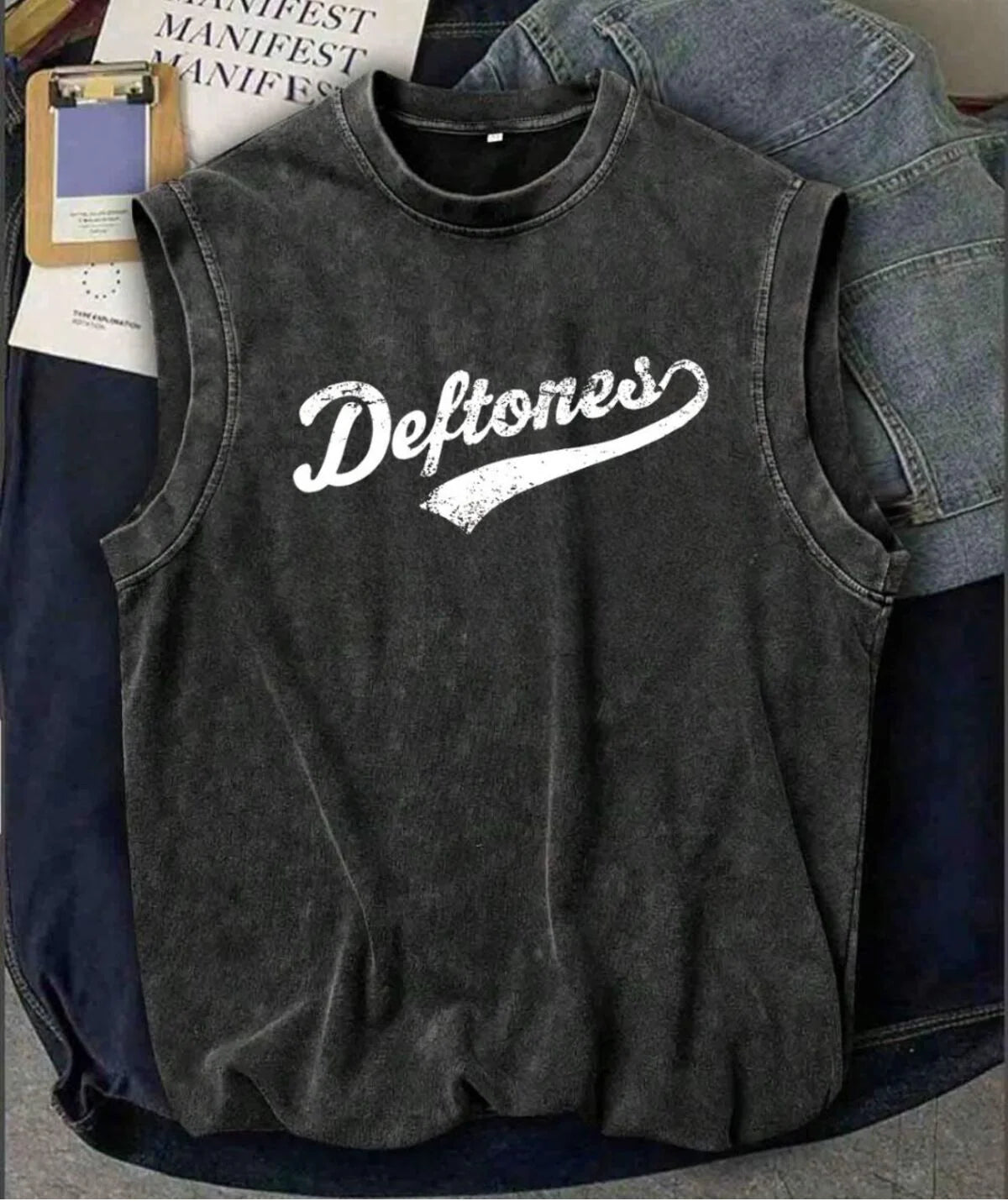 Deftones Sıfır Kol Bisiklet Yaka Yıkamalı Unisex Oversize T-Shirt