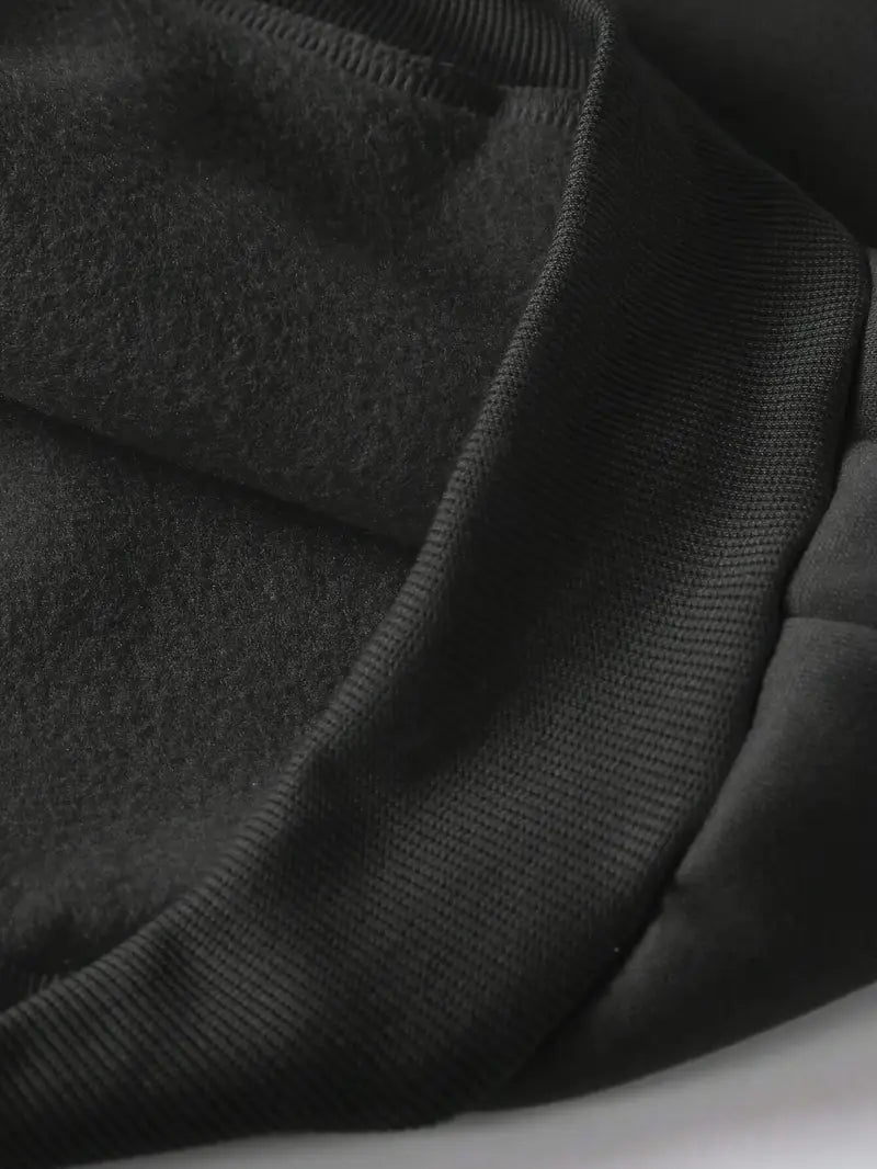 Düz Siyah Unisex Oversize Şimşek Desenli Maskeli Hırka