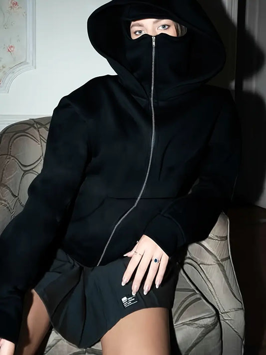 Düz Siyah Unisex Oversize Grafiti Maskeli Hırka