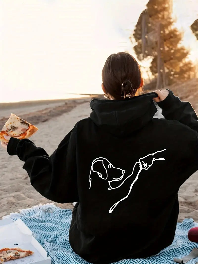 Siyah Unisex Oversize Köpek Pati Baskılı Sweatshirt