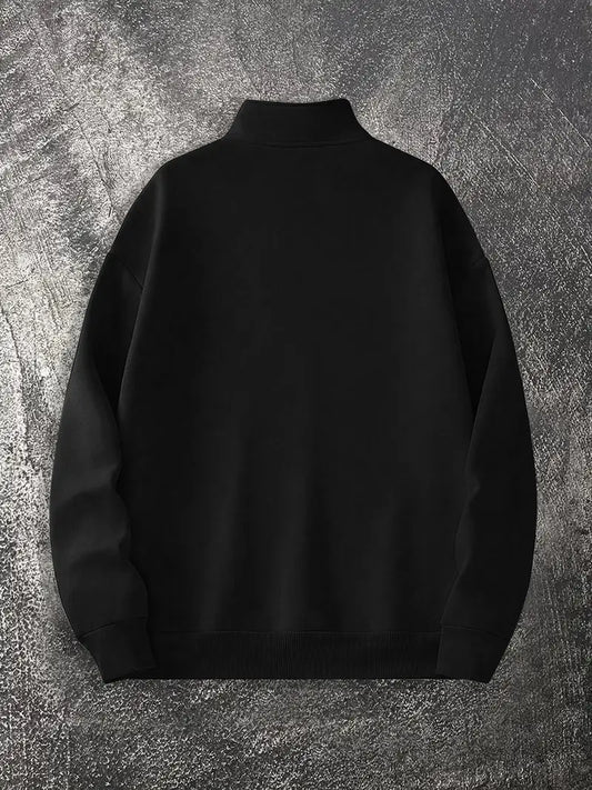 Siyah Unisex Oversize Geometrik Stil Fermuarlı Sweatshirt