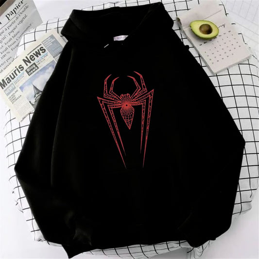 Spider Web Baskılı Unisex Oversize Hoodie