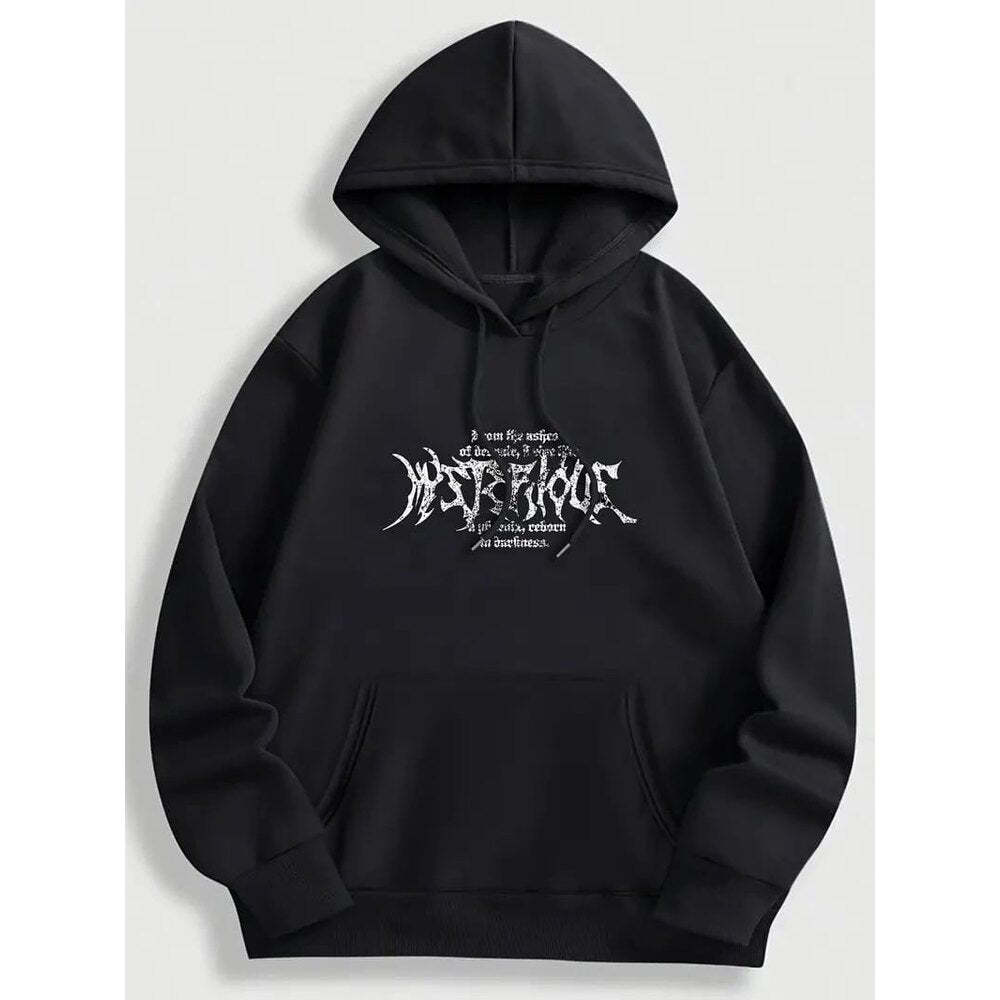 Kanat Baskılı Siyah Unisex Oversize Hoodie
