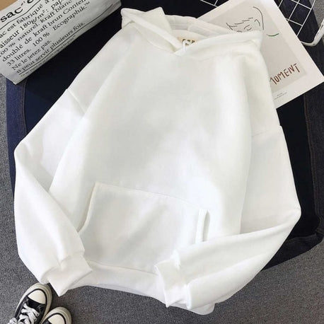 Düz Beyaz Unisex Oversize Kapüşonlu Hoodie
