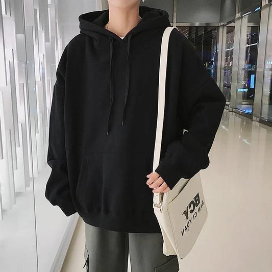 Düz Siyah Unisex 3 İplik Oversize Hoodie