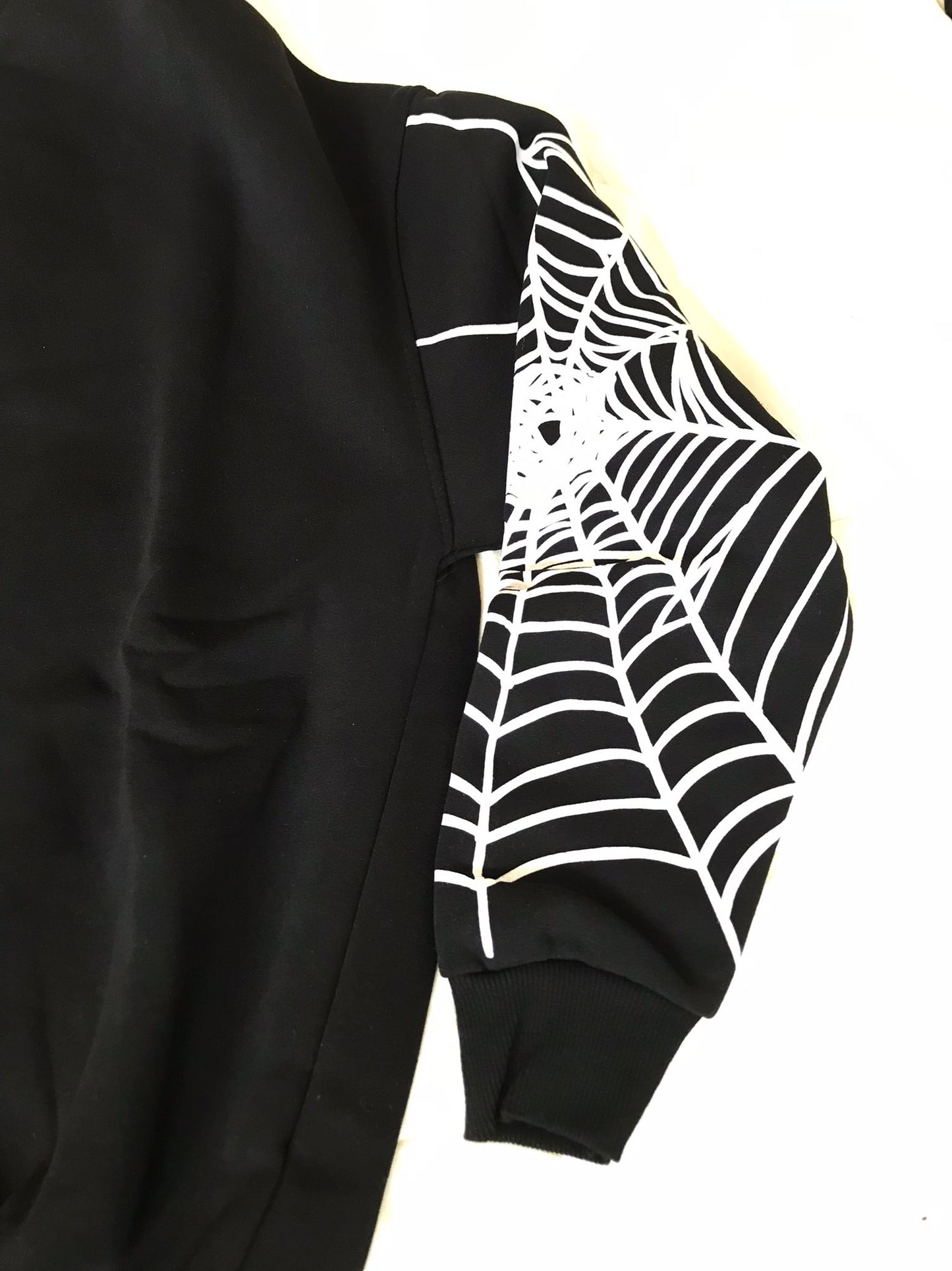 Spider Kol Düz Siyah Oversize Sweatshirt