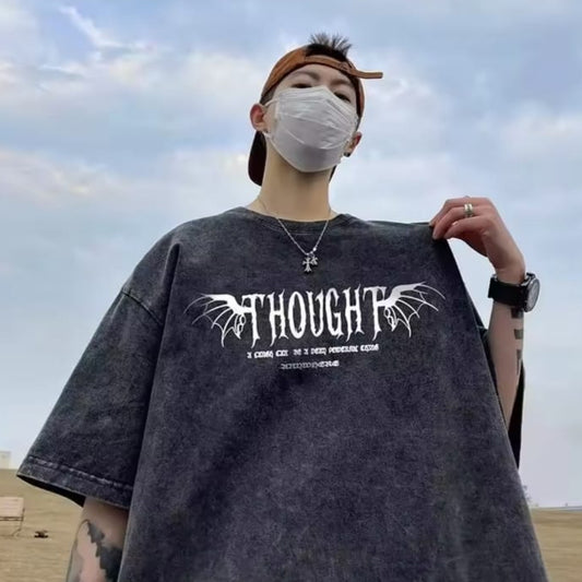 Gofret Wear Sırt Çiçek Tasarımlı Yıkamalı Oversize T-shirt