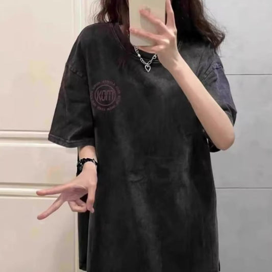 Gofret Wear Gül Tasarımlı New Yıkamalı Oversize T-shirt