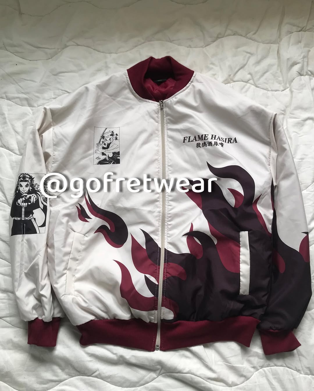 Bej Anime Flame Hashira Kyojuro Rengoku Unisex Bomber Ceket