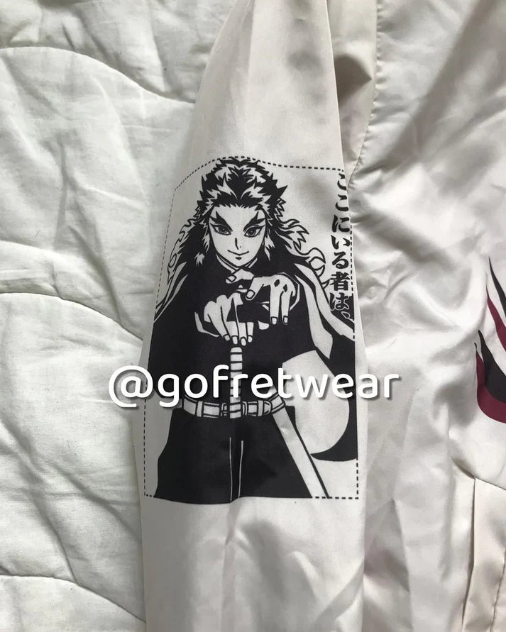 Bej Anime Flame Hashira Kyojuro Rengoku Unisex Bomber Ceket