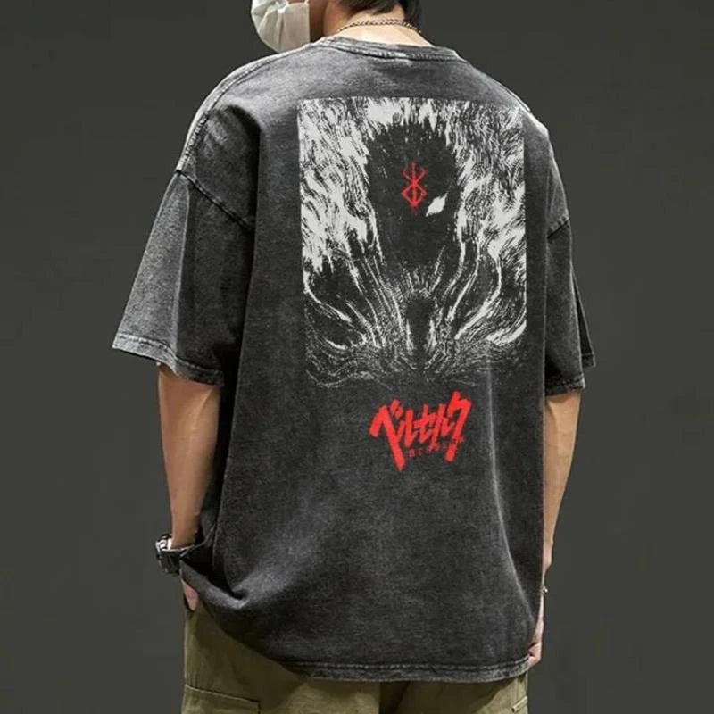 Anime Berserk : Sırt Baskılı Guts Yıkamalı (Unisex) T-Shirt