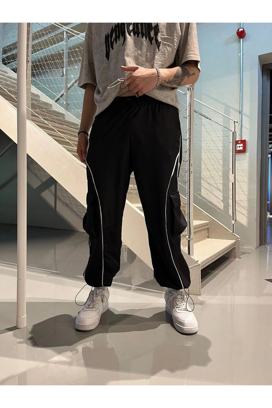 BLACK Siyah Cargo Cep Pile Detay Pantolon