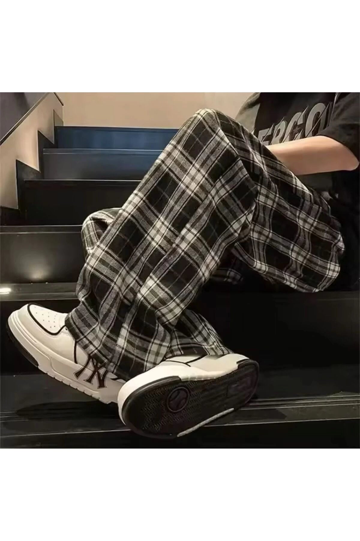 Harajuku y2k Kare Ekose Desenli Rahat Kalıp Unisex Pijama Eşofman Altı
