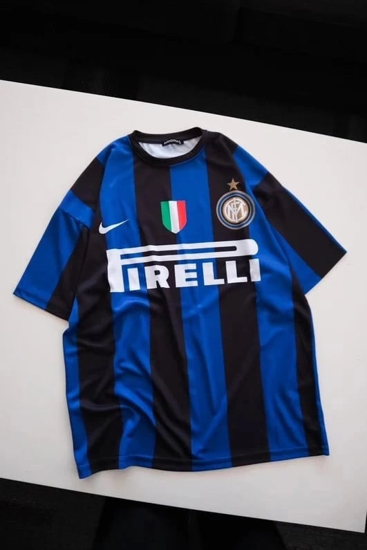 Mavi Siyah Çubuklu Inter Jersey T-Shirt