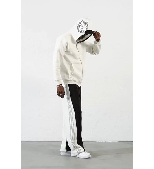 Samuray ZIP Fermuarlı Kapüşonlu Hırka - Beyaz