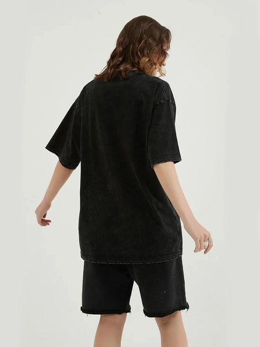 Yıkamalı Anime Naruto Itachi Baskılı Unisex Oversize Vintage T-shirt