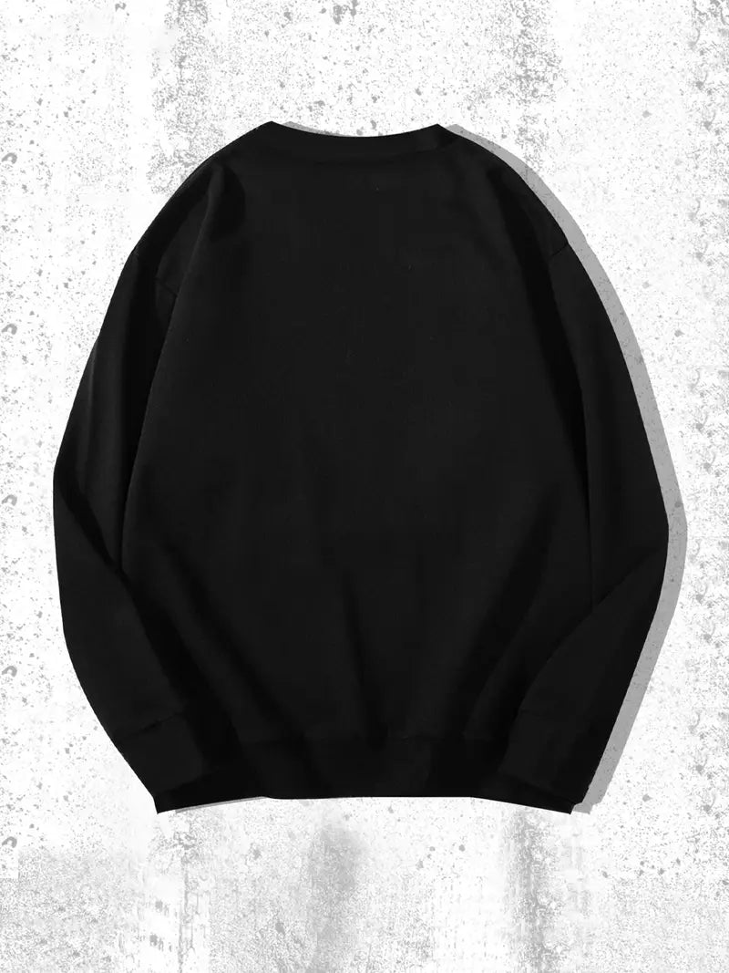 Düz Siyah Unisex Oversize Crew Neck Sweatshirt
