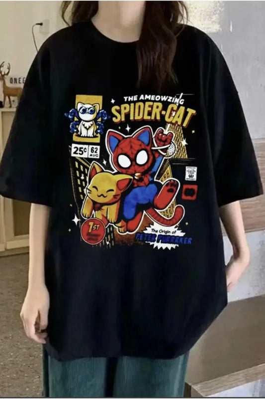 Y2k Spider-Cat Detail Oversize Unisex T-Shirt