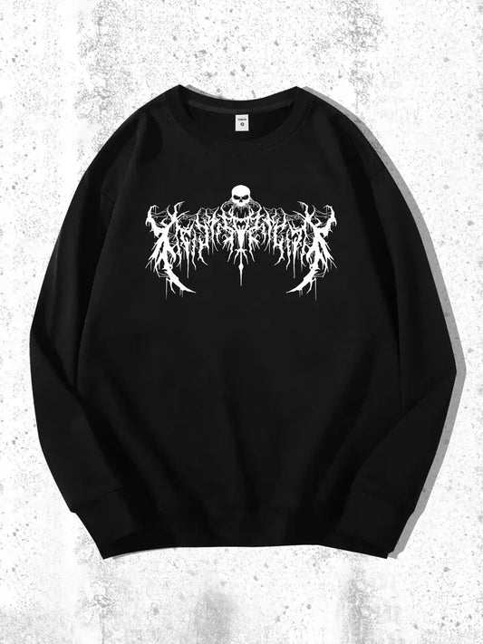 Düz Siyah Unisex Oversize Karanlık Totem Sweatshirt