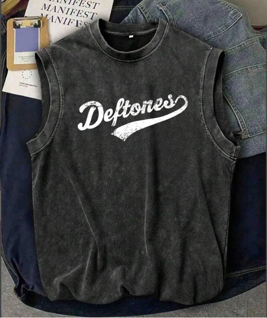 Deftones Sıfır Kol Bisiklet Yaka Yıkamalı Unisex Oversize T-Shirt