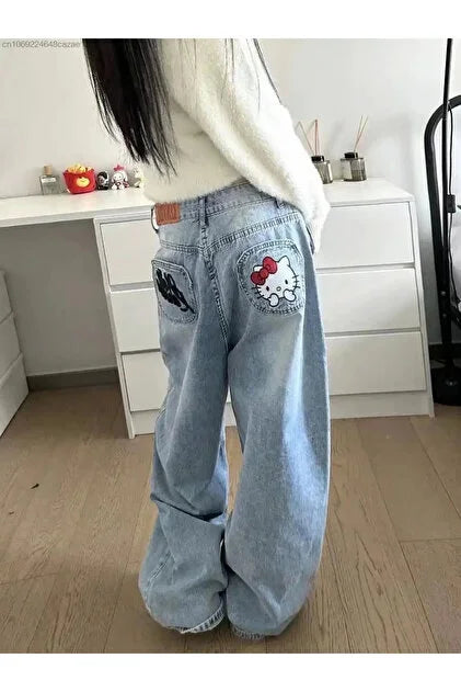 Hello Kity Detaylı Baggy Unisex Pantolon