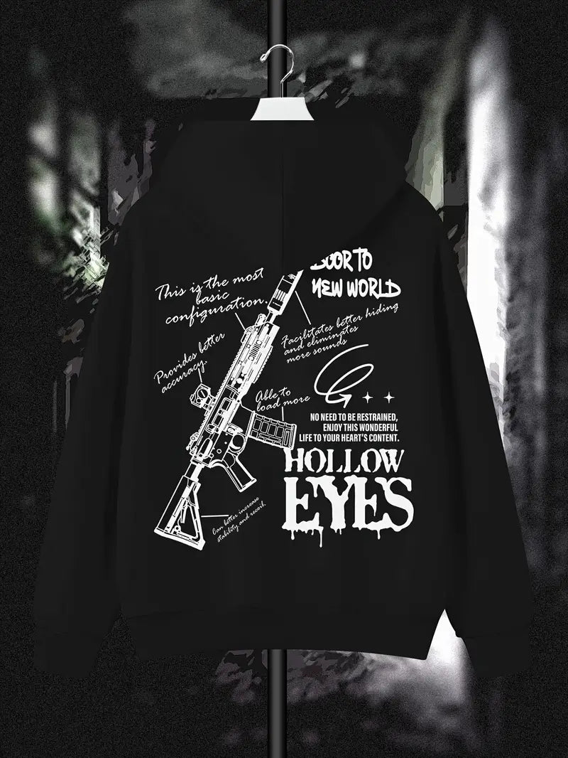 Siyah Unisex Oversize Gun Design Sweatshirt