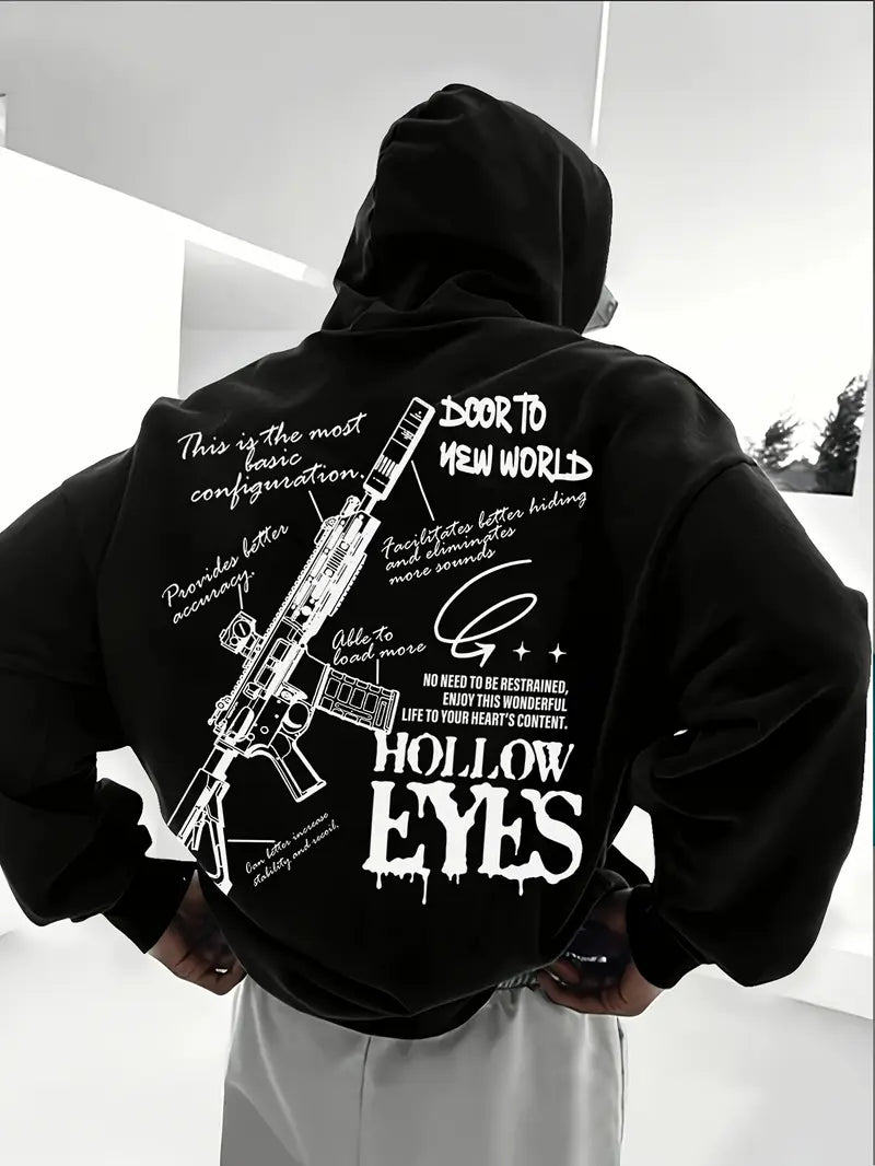 Siyah Unisex Oversize Gun Design Sweatshirt