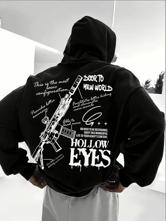 Siyah Unisex Oversize Gun Design Sweatshirt