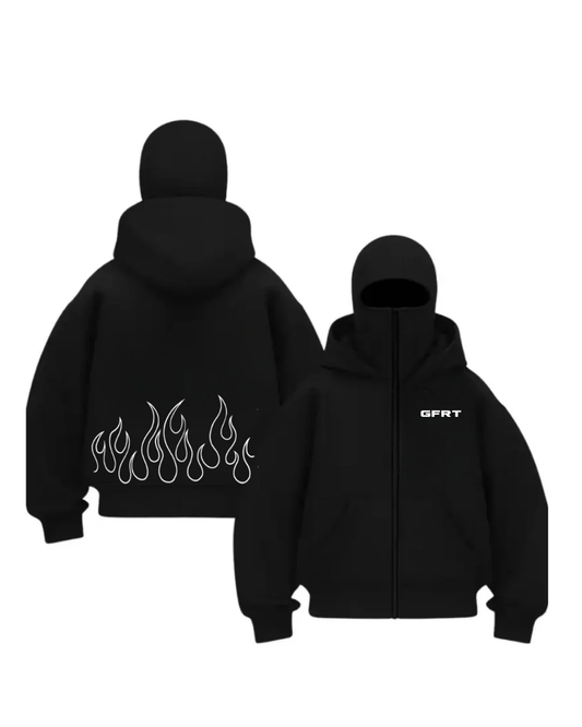 Düz Siyah Unisex Oversize Flamme Maskeli Hırka