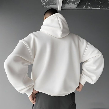 Düz Beyaz Unisex Oversize Kapüşonlu Hoodie