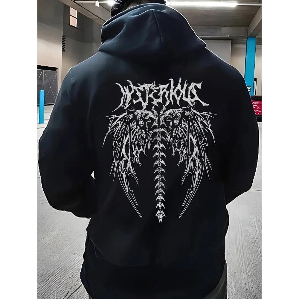 Kanat Baskılı Siyah Unisex Oversize Hoodie