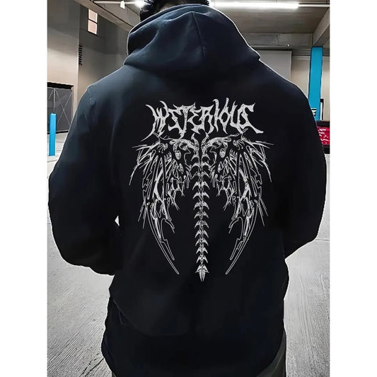 Kanat Baskılı Siyah Unisex Oversize Hoodie