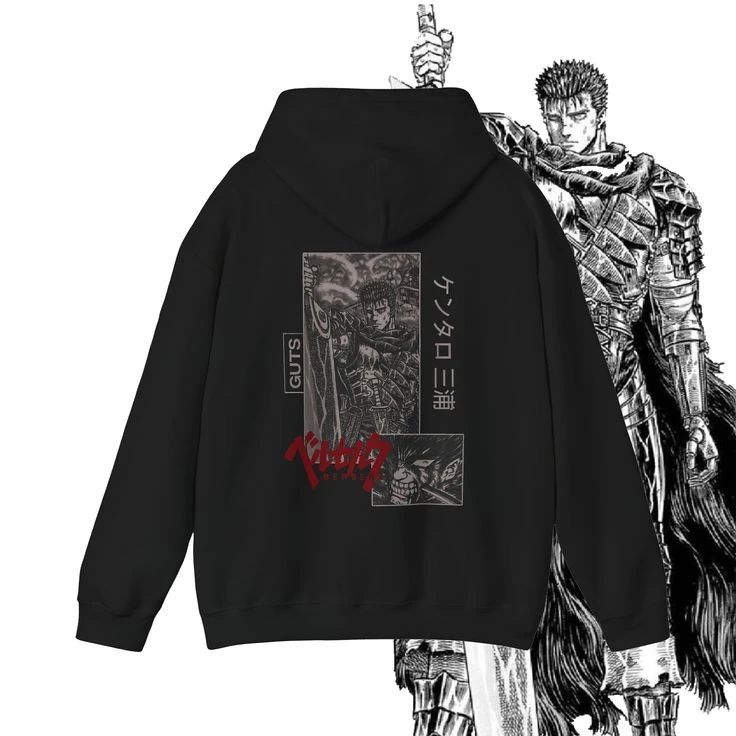 Berserk Ön Baskılı Siyah Oversize Hoodie