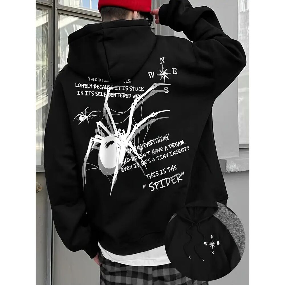 Düz Siyah Unisex Oversize This Spider Sweatshirt