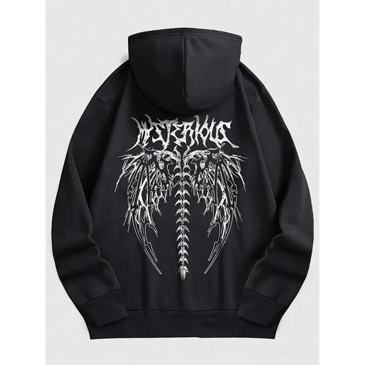 Kanat Baskılı Siyah Unisex Oversize Hoodie