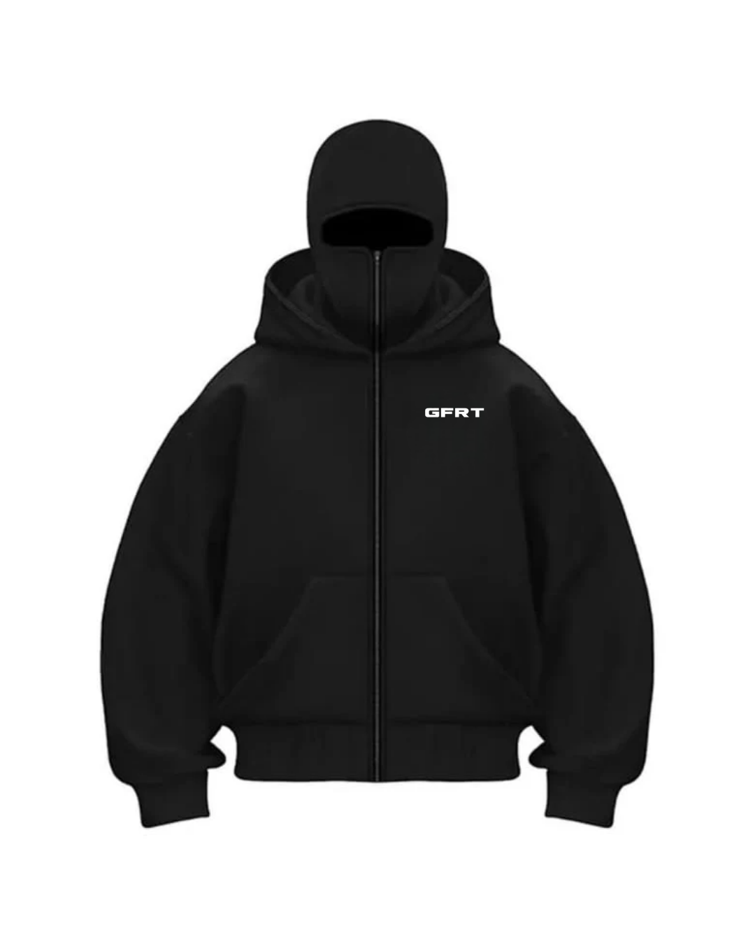 Düz Siyah Unisex Oversize GFRT Maskeli Hırka