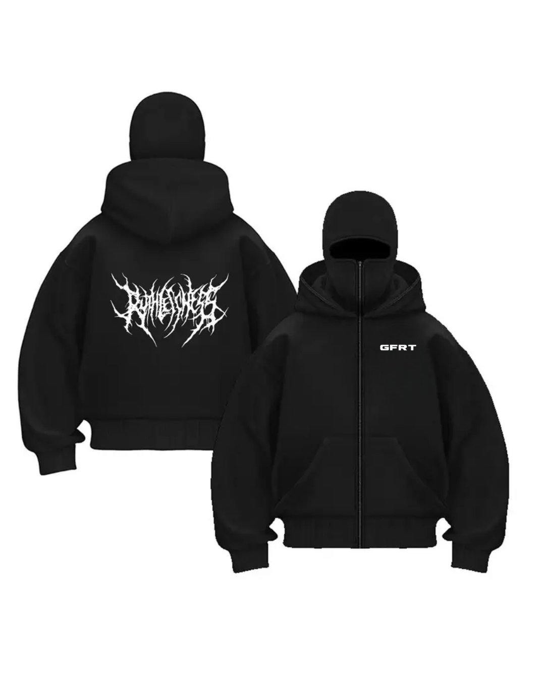 Düz Siyah Unisex Oversize Grafiti Maskeli Hırka