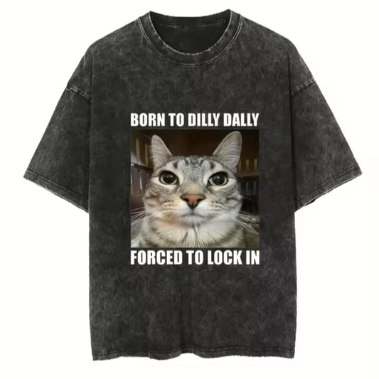 Gofret Wear Cat New  Yıkamalı Oversize T-shirt