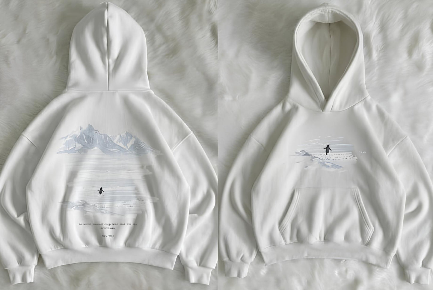 Gofret Wear Beyaz Unisex Yalnız Penguen Hoodie