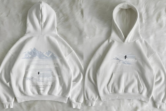 Gofret Wear Beyaz Unisex Yalnız Penguen Hoodie