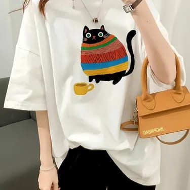 Gofret Wear Cat Kup Beyaz Unisex Oversize T-shirt