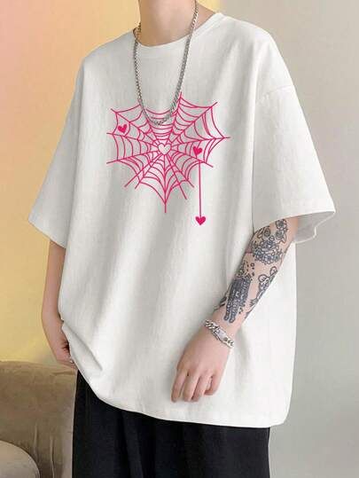 Gofret Wear Pink Spider New Beyaz Unisex Oversize T-shirt