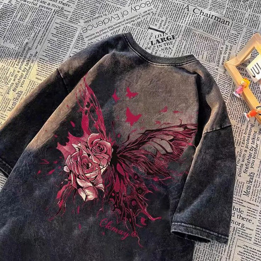 Gofret Wear Sırt Çiçek 2 Yıkamalı Oversize T-shirt