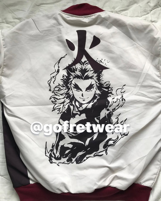 Bej Anime Flame Hashira Kyojuro Rengoku Unisex Bomber Ceket