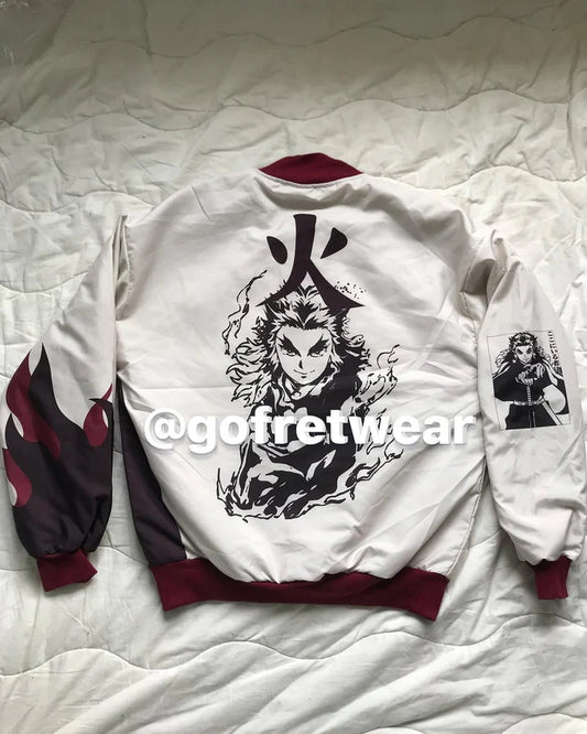 Bej Anime Flame Hashira Kyojuro Rengoku Unisex Bomber Ceket