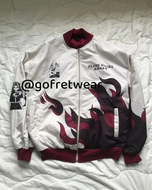 Bej Anime Flame Hashira Kyojuro Rengoku Unisex Bomber Ceket