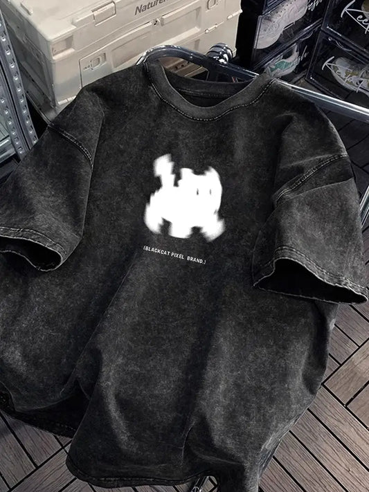 Gofret Wear Beyaz Kedi Tasarımlı Oversize T-shirt