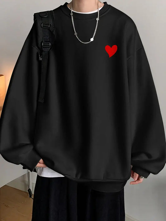 Siyah Unisex Oversize  Kalp Baskılı Sweatshirt