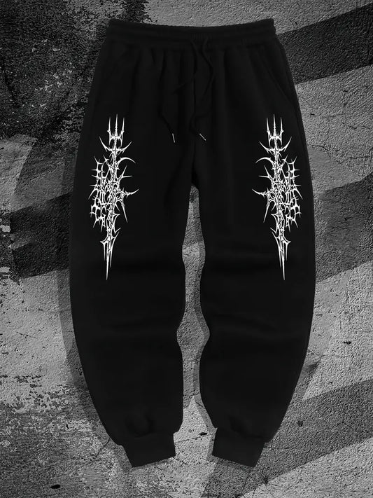 Siyah Unisex Oversize Diken ve Dal Baskılı Eşofman Altı