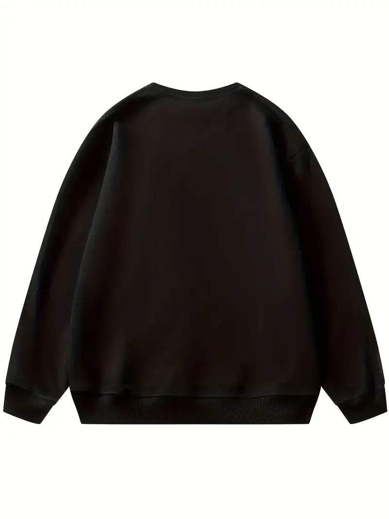 Siyah Unisex Oversize Kedi Grafikli Sweatshirt